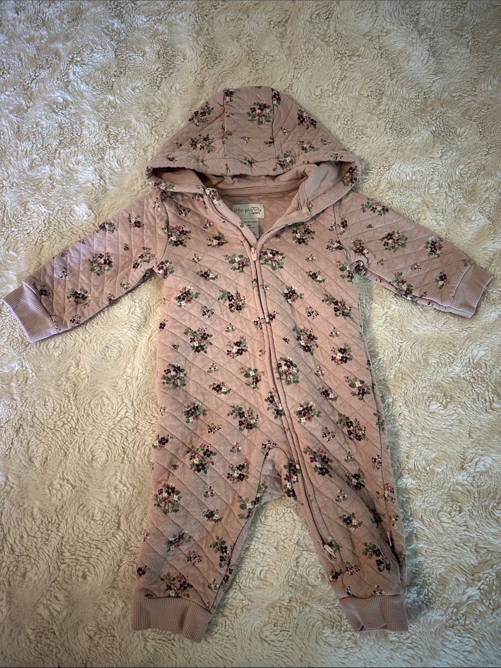 Quilted Hooded Floral Footie in Dusty Pink - Infant One-Piece